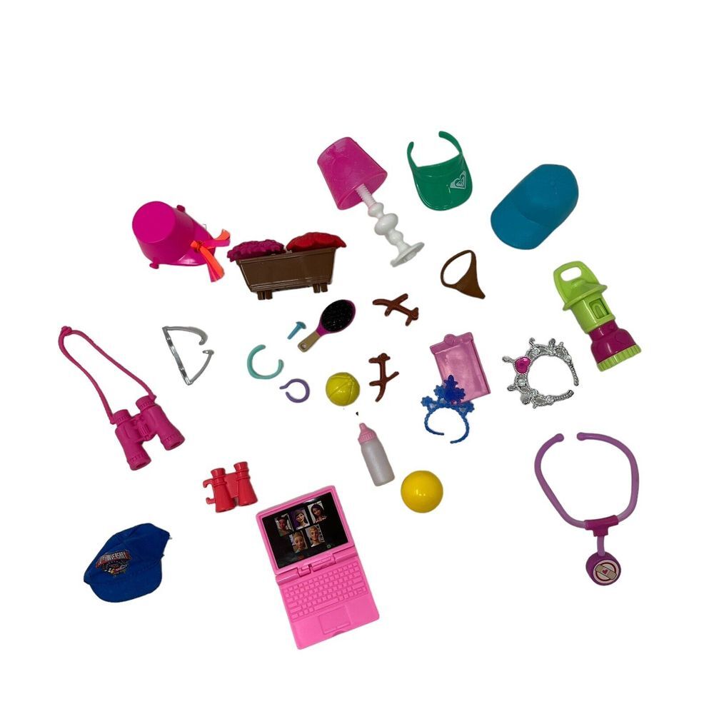 Barbie Accessories Large Mixed Lot‎ Hats Laptop Necklace Glasses Balls Flowers